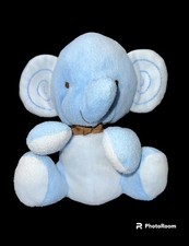 Fisher Price Blue Elephant Brown Bow 6" Soft Plush Baby Toy Stuffed Animal
