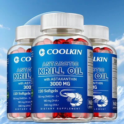 COOLKIN Antarctic Krill Oil 3000mg -with Omega-3 EPA, DHA, Astaxanthin and Phospholipids