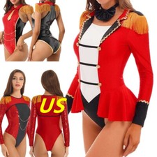 Women Circus Ringmaster Costume Christmas Party Outfit Tailcoat Bodysuit Leotard