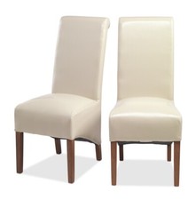 Cuba Oak Bonded Leather Dining Chairs Biege (PAIR) - Summer Clearance Sale