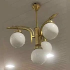 Antique Vintage Art Deco Old Fixture Ceiling Brass Hanging Chandelier Light Milk