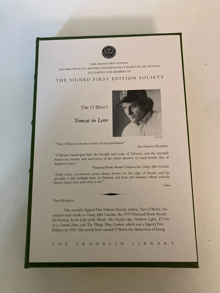 Tomcat in Love by Tim O'Brien (1998, HC) SIGNED 1st Franklin Library Printing Foto 3 de 4