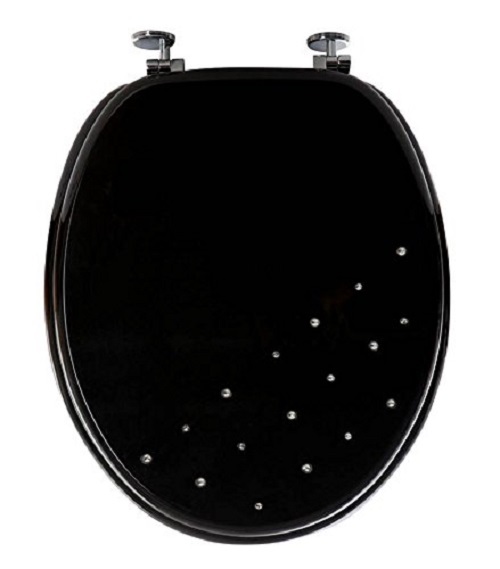 Premier Quality Diamante Toilet Seat Diamond Design Zinc Fittings Black