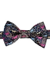 Derby Horses Jacquard Paisley Bow Tie, Navy Pink Pre-Tied Bowtie, Race Day Gift