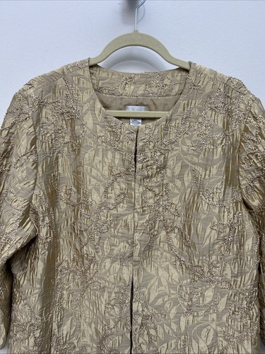 Chico’s Woman’s 2 Toned Gold Jacket, Embellished, Lined, 3/4 Sleeve, Size 3, Lg - Picture 2 of 13