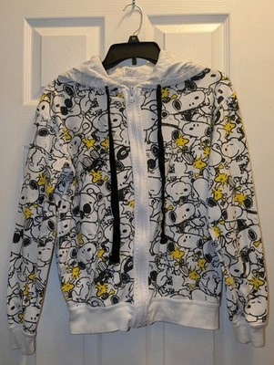 Snoopy Peanuts Hoodie Jacket Small Reversible White Black Yellow
