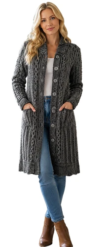 Aran Crafts Ireland 100% Merino Wool Cable Knit Long Cardigan Sweater Coat Med