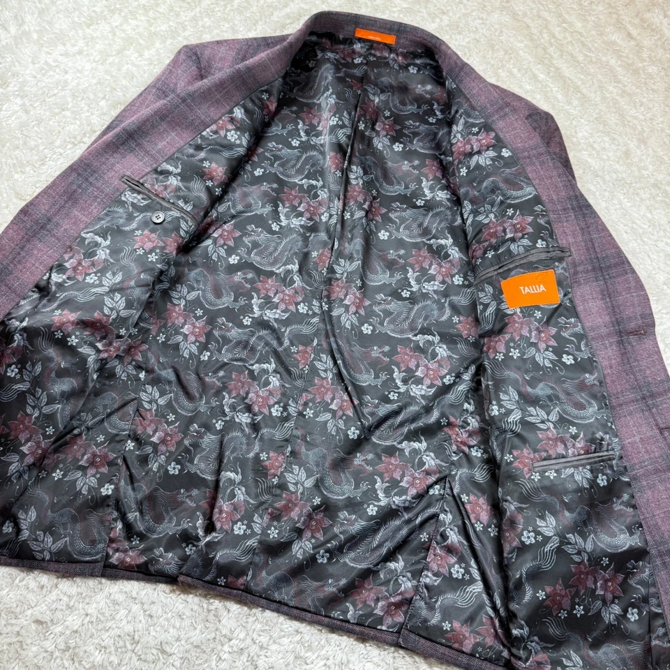 Blazer TALLIA Para Hombre 48R Púrpura Mezcla de Lana a Cuadros Dos Botones Abrigo Deportivo Preppy Papá Foto 4 de 4