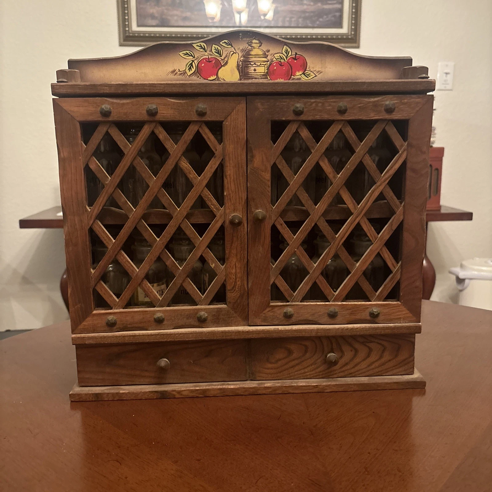 Vintage Pat P. Yoshikawa Wooden Spice Cabinet with Spice Jars Complete