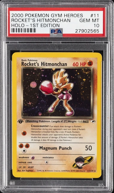 2000 POKEMON GYM HEROES HOLO-1ST EDITION #11 ROCKET'S HITMONCHAN PSA 10