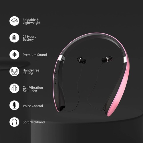 Foldable Bluetooth Headphones, Wireless Neckband Headset with Retractable Ear... - Foto 5 di 7
