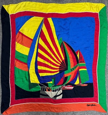 Rare Vintage Polo Ralph Lauren CP RL92 93 Silk Scarf Colorblock Sailboat Regatta