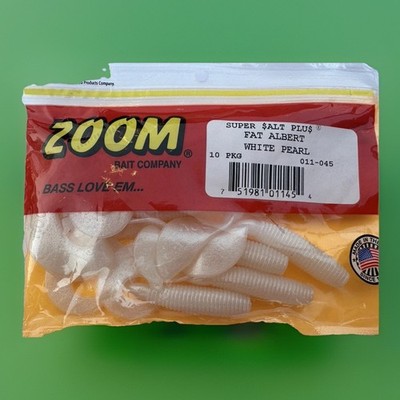 Zoom Super Salt Plus Fat Albert Grub White Pearl 4''10pk Soft Plastic Bass Lure