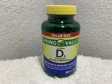 Spring Valley Vitamin D3 Supplement Softgels, 25 Mcg (1,000 IU), 450 Count