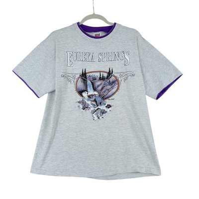 #ad #ad Anvil Eureka Springs Graphic T Shirt Womens Large Gray Purple Waterfall 1991 $22.50