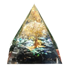 Tree of Life Orgonite Pyramid Kit White Quartz with Obsidian Stone Positive R...