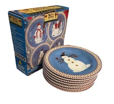 Set of 7 Sakura Snowman 8" Dessert Salad Plates Debbie Mumm Christmas Holiday