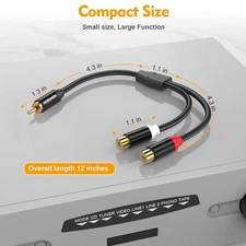 RCA 1 Male to 2 Female Audio Splitter Cable, 2 Pack, Dual Shielded with 24K G...