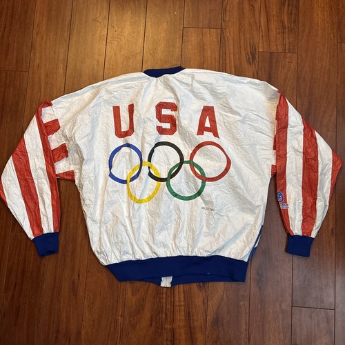 Giacca di carta vintage squadra olimpica USA Dupont Tyvek uomo XL 44-46 e 1984 targa - Foto 11 di 18
