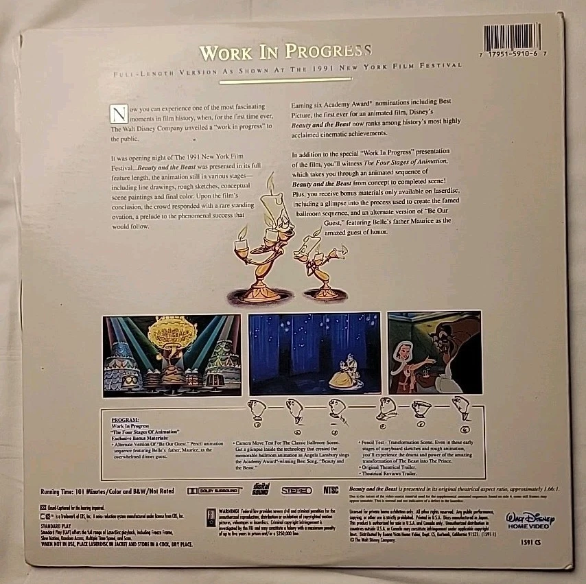 DISNEYANA--CAV Letterbox Laser disc set-Beauty and the Beast-STEREO 1991-unused - Image 2 of 3