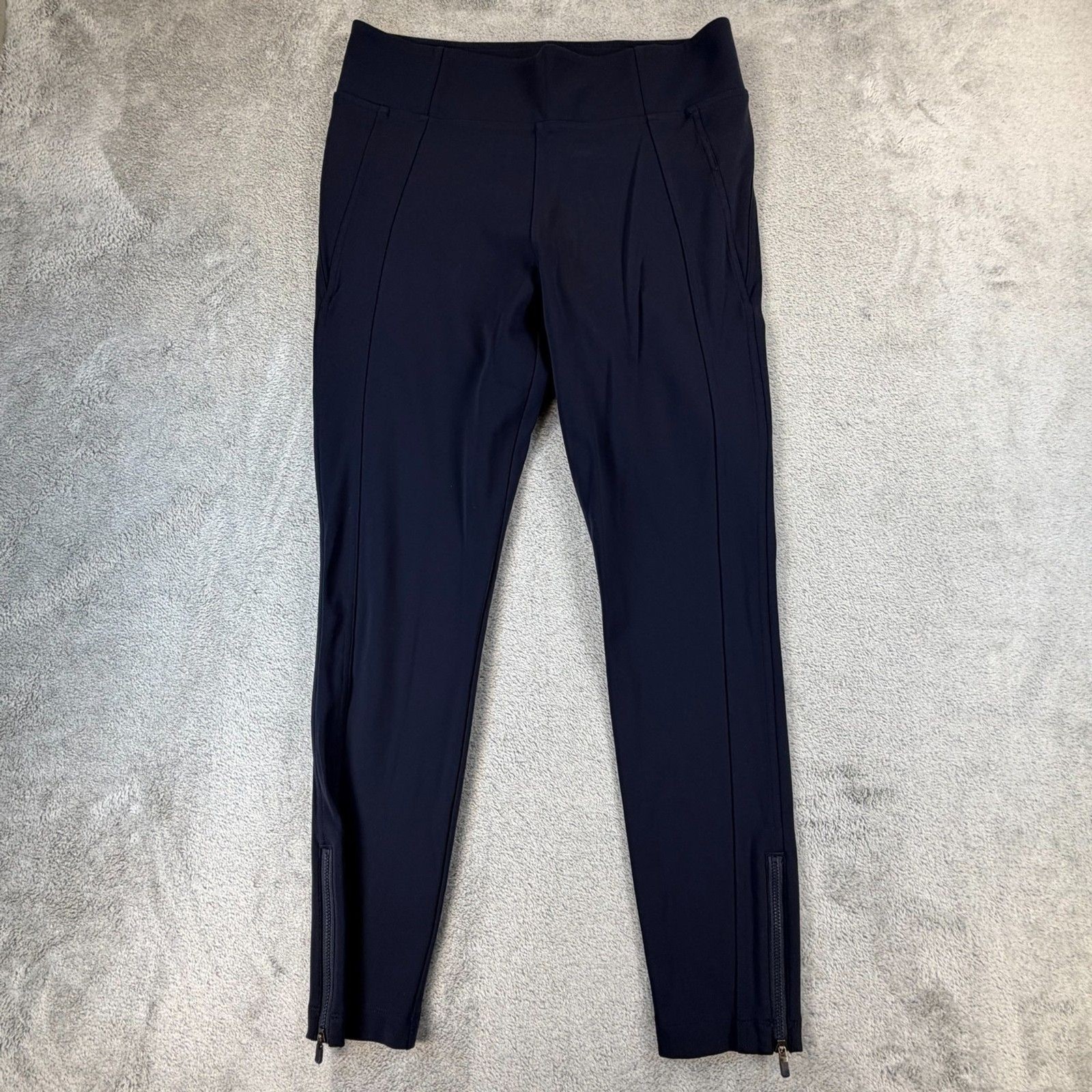 Athleta Women’s Sleek Ankle Zip Pants L Black Nylon Spandex Stretch Leggings