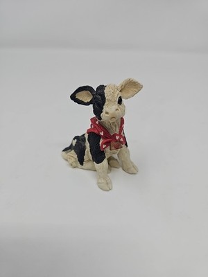 Kathy Wise 1993 Kathy Cow Calf Valentine's Day Heart Bandana Figurine Decor