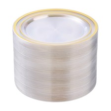 100PCS Clear Plastic Plates for Party, 10.25 Inch Disposable Plates with Gold...