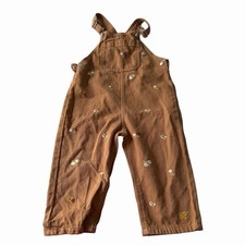 Zara 3 Years Brown Embroidered Floral Overalls Dungarees Girls Size 98cm