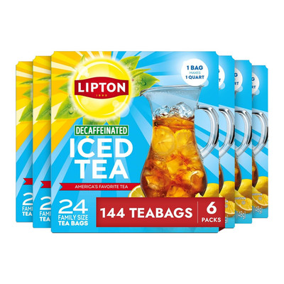 Decaf Black Iced Tea Bags, Family Size Zero Calories, 144 Total Tea Bags (24Ct -