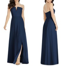 NEW 3041 DESSY COLLECTION Midnight NOTCH Strapless CHIFFON A-Line Dress GOWN 6