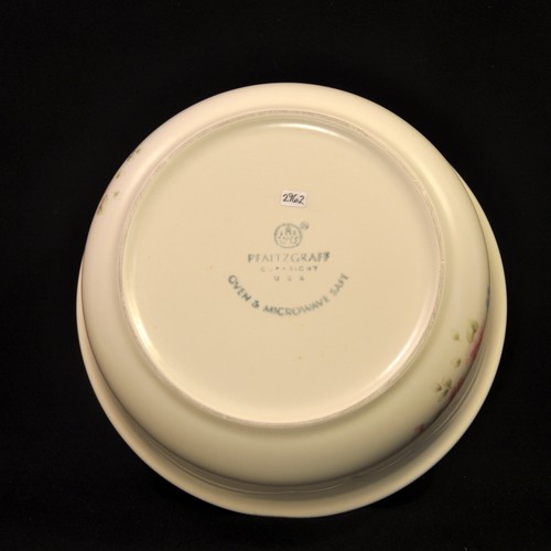 Pfaltzgraff Casserole &Lid 2 Quart Stoneware Tea Rose Pink Green Ivory USA 1985+ - Picture 12 of 12
