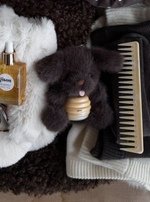 Gisou Honey Pup Fluffy Dark Chocolate Brown Plush Keychain + Lip