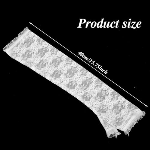Lusofie Long Lace Gloves Formal Fingerless Women Bridal Lace Floral White