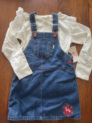 Catimini Girls Set Top & Denim Overalls Dress 5 NWT