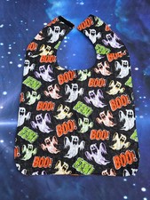 Handmade Adult Special Needs bib quilted HALLOWEEN Ghosts BOO Skulls reversible