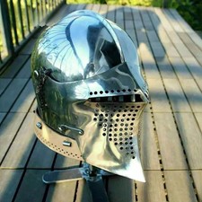 Medieval Buhurt Sca Larp Reenactment 16Ga Steel Bascinet Helmet Knight Warrior