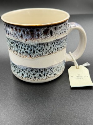 NWT Artisan De Luxe Coffee Mug Cream, Blue, Earth Tones 4  Tall 4  Wide- Handle