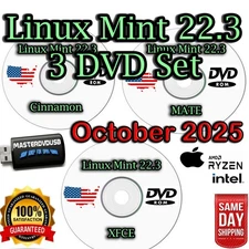 Linux Mint 22.3 Bootable 3-DVD Set – Cinnamon, MATE & XFCE Same Day Shipping USA