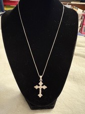 Gorgeous Cubic Zirconia Cross On Box Chain Sterling Silver 925 16  