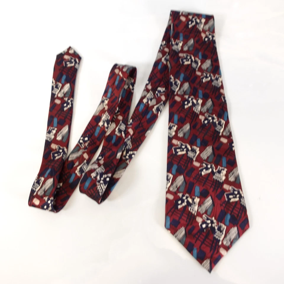 Corbata de cuello roja para hombre borgoña arte gráfico abstracto seda Y2K informal AUSTIN GREY EE. UU. Foto 2 de 4