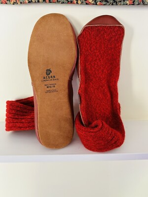NEW ACORN SLIPPER SOCKS Wool Blend Men's size 12-13 Heathered Ragg Red