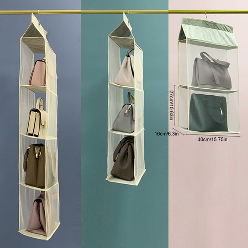 2/3/4Layer Transparent Hanging Bag Organizer Foldable Wardrobe Closet Storage - Picture 11 of 29