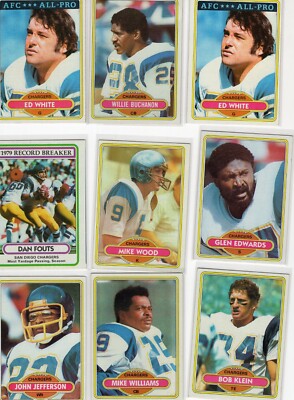 San Diego Chargers 1980 Lot 9 cards ex-nmt Lot 1