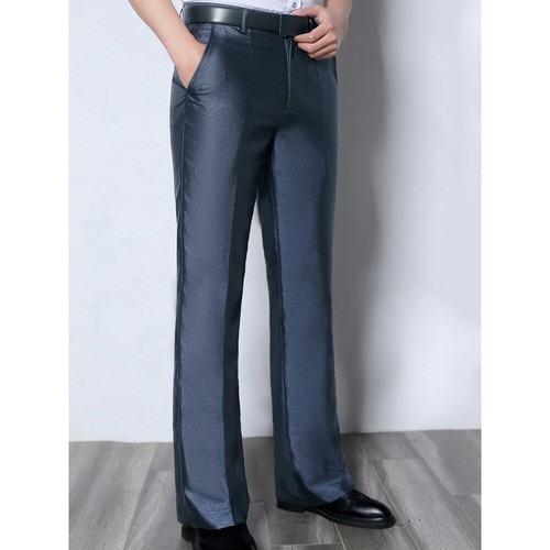 Pantalones de vestir acampanados pierna ancha para hombre pantalones metálicos brillantes uniforme empresarial inteligente - Imagen 6 de 15