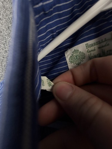 Luigi Borrelli For Neiman Marcus Italian Blue Dress Shirt Striped 16.5 Large - Picture 9 of 22