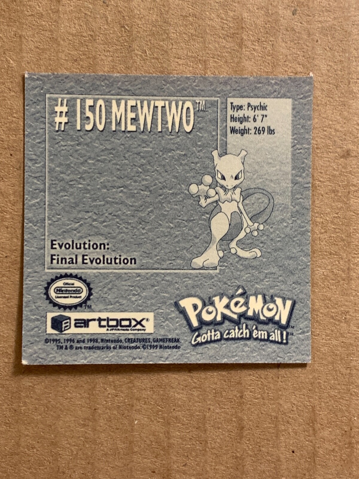 Pokemon 1999 Artbox Series 1 Stickers Mewtwo 150. FREE SHIPPING! - Picture 10 of 12