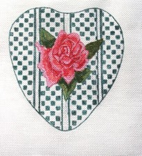 Needlepoint Canvas Hand Painted 16 mesh Red Rose in Heart Was 58
