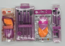 4PC Real Techniques Makeup Brushes Sponge & Powder Puff SET ~ FAST SHIP ~ NEW