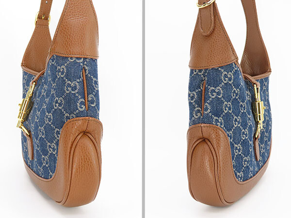 Gucci Jackie 1961 Gg Jacquard Denim 2Way Shoulder Bag One Hobo Navy Blue  Brown