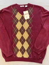 IZOD Sweater Mens Large Deluxe Sport Argyle Preppy Lightweight Pullover V-Neck